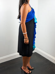 22 Maggio 2000s Black and Blue Ruffle Halter Dress - L