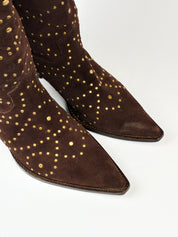 Kathy Van Zeeland 2000s Brown Suede Studded Western Boots - US 10