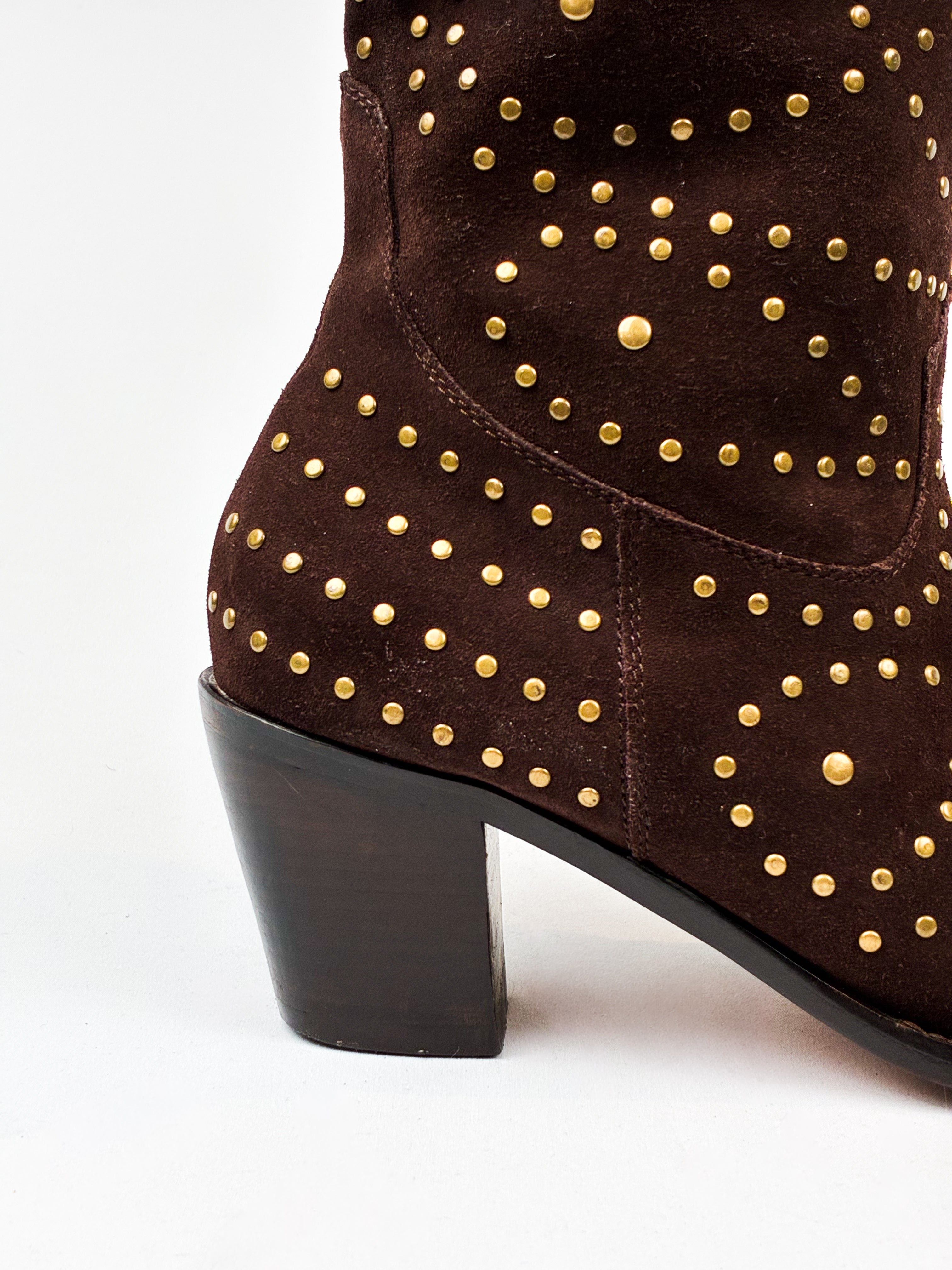 Kathy Van Zeeland 2000s Brown Suede Studded Western Boots - US 10