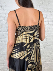 Derhy 2000s Black & Gold Silk Handkerchief Dress with Gem