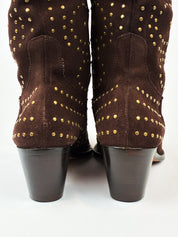 Kathy Van Zeeland 2000s Brown Suede Studded Western Boots - US 10