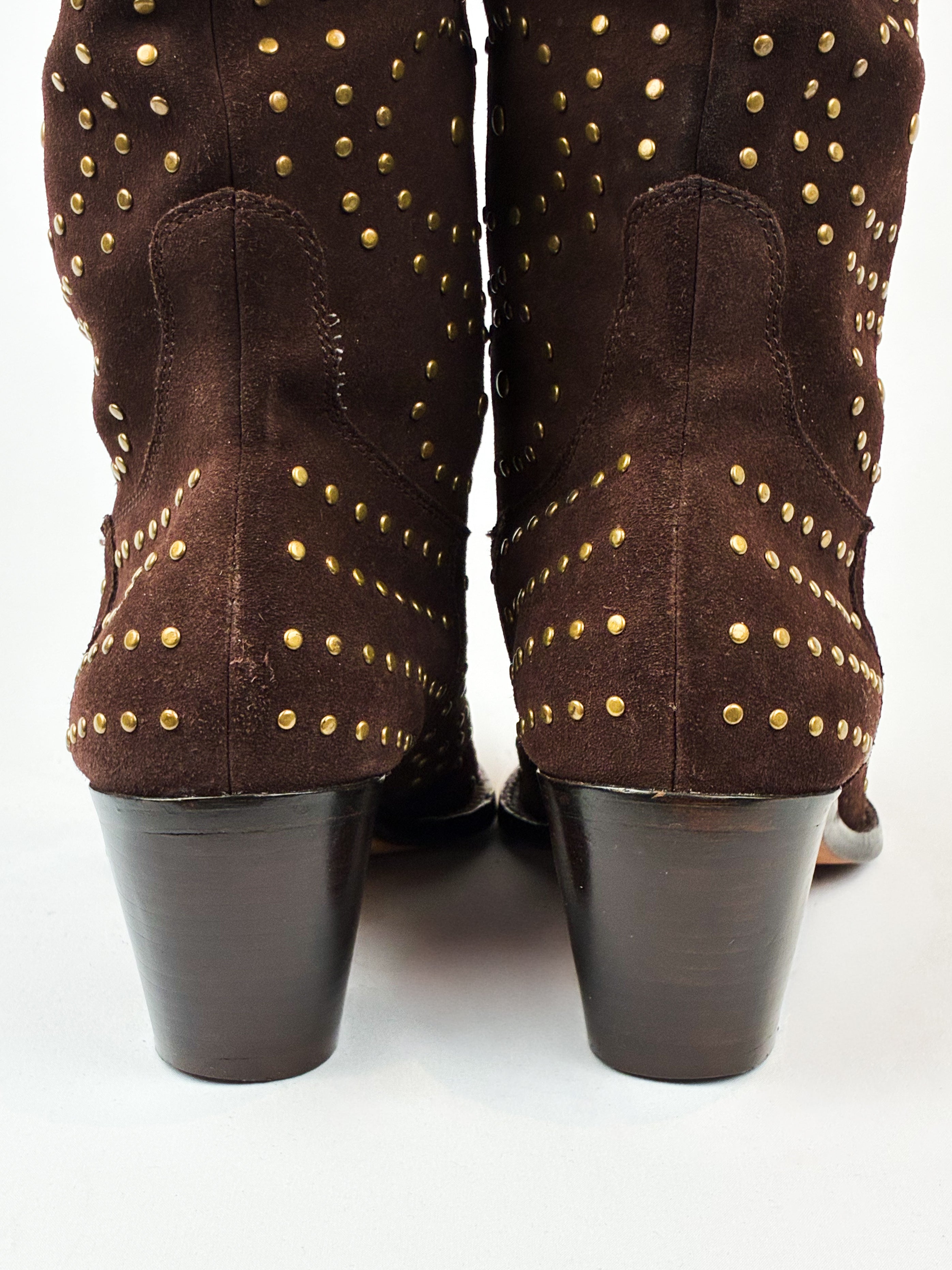 Kathy Van Zeeland 2000s Brown Suede Studded Western Boots - US 10
