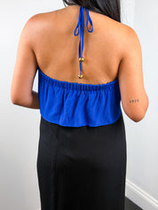 22 Maggio 2000s Black and Blue Ruffle Halter Dress - L