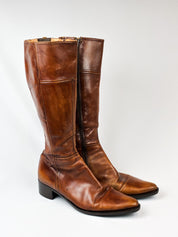 2000s Brown Leather Burnished Knee-High Boots - EU 40 / US 9