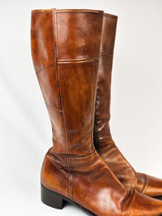 2000s Brown Leather Burnished Knee-High Boots - EU 40 / US 9