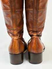 2000s Brown Leather Burnished Knee-High Boots - EU 40 / US 9