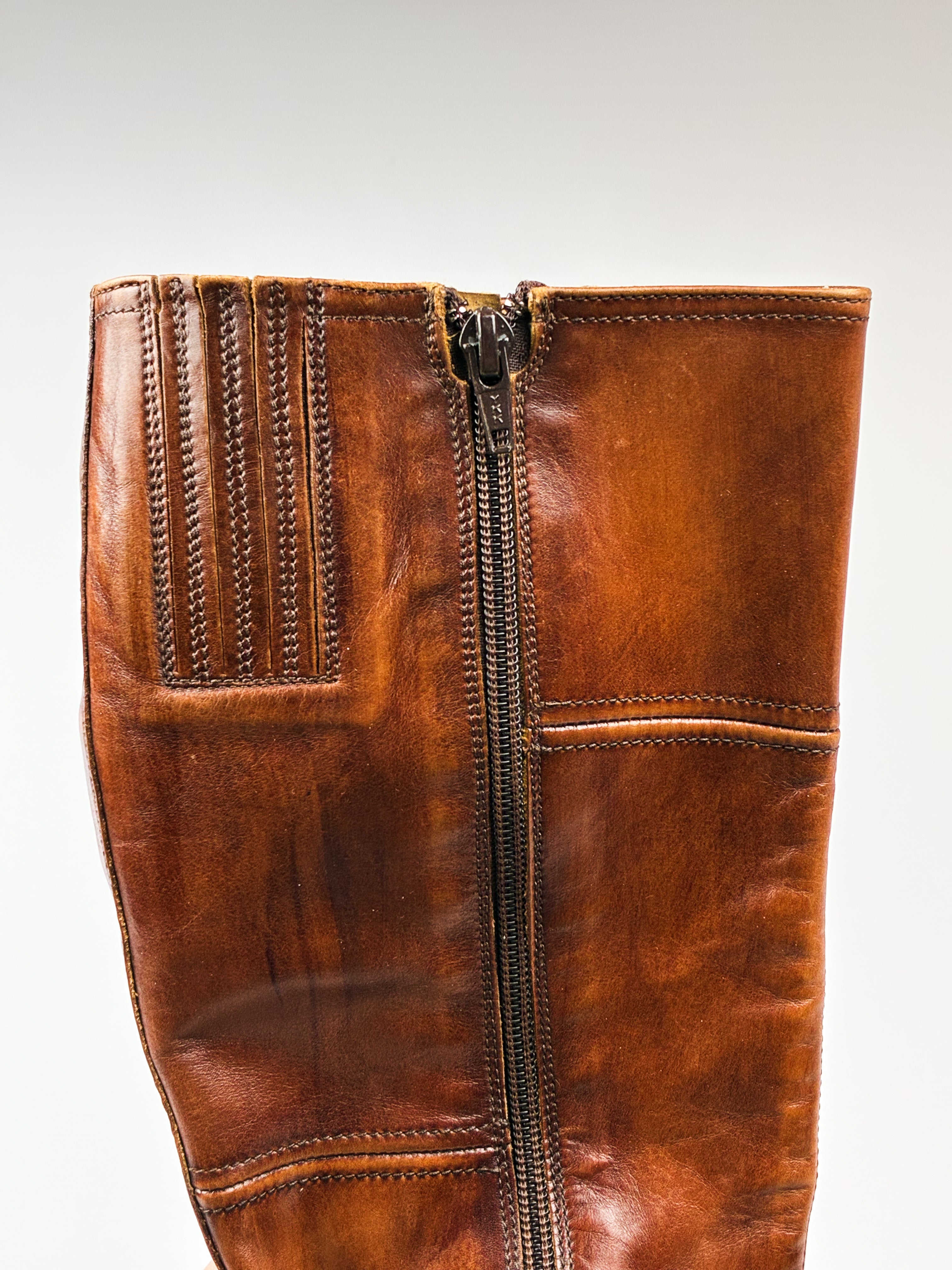 2000s Brown Leather Burnished Knee-High Boots - EU 40 / US 9