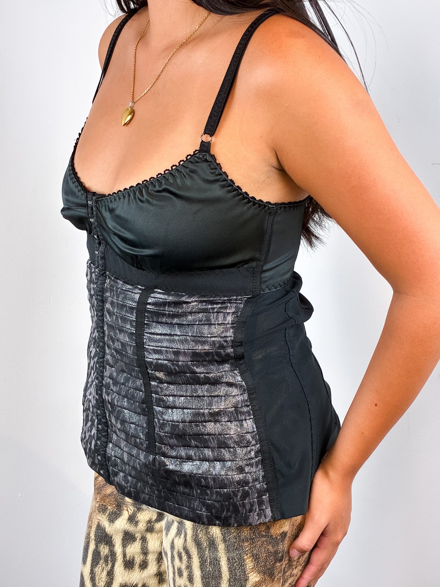 D&G Dolce & Gabbana 2000s Black Satin Corset Top - M