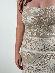 D&G 2004 Beige and Ivory Crochet Halter Dress