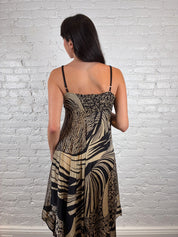 Derhy 2000s Black & Gold Silk Handkerchief Dress