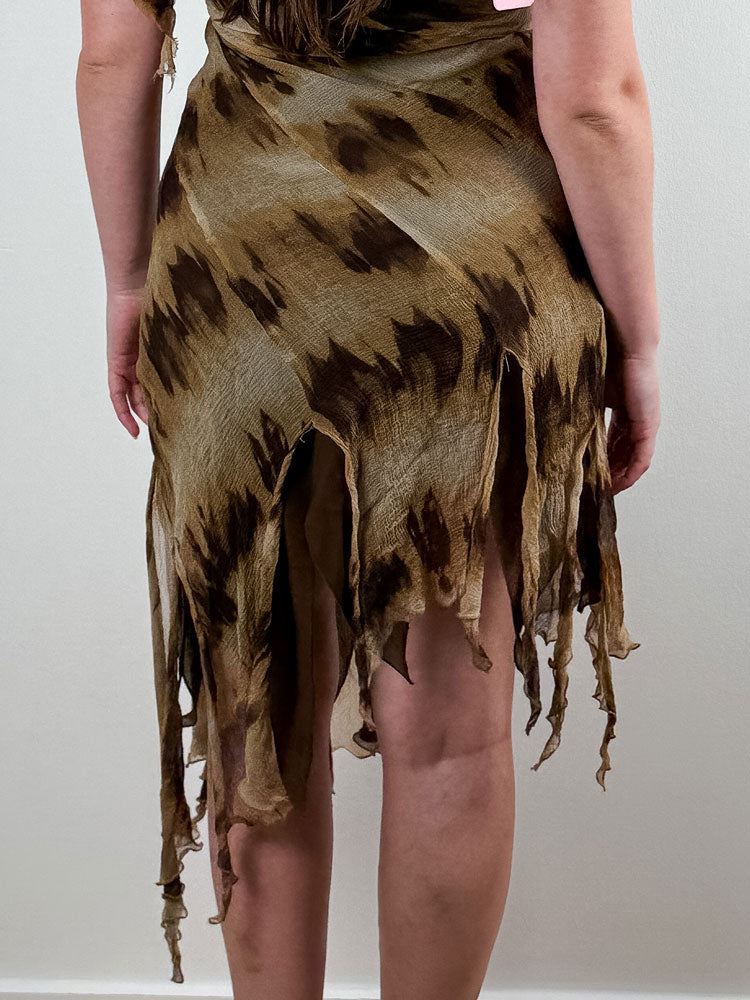 2000s Brown Asymmetrical Tie-Dye Maxi Dress