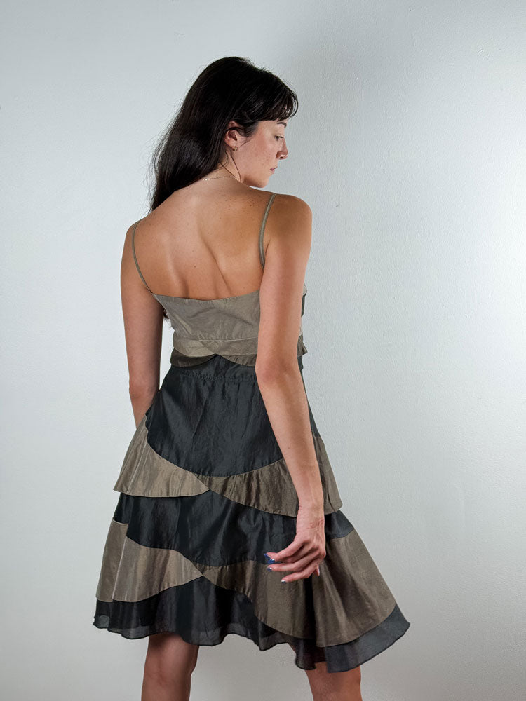 Gaetanonavarra Striped Layered Midi Dress Black & Brown
