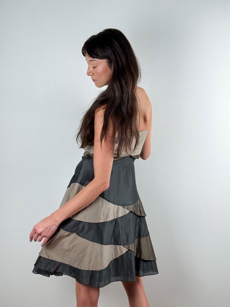Gaetanonavarra Striped Layered Midi Dress Black & Brown
