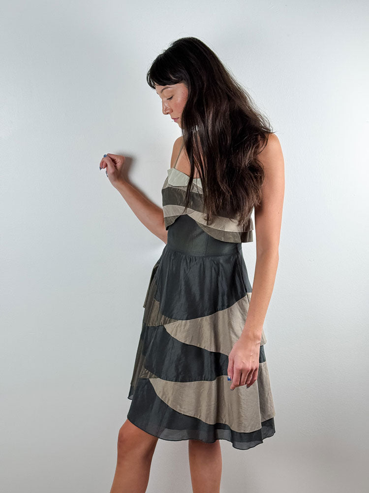 Gaetanonavarra Striped Layered Midi Dress Black & Brown