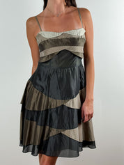 Gaetanonavarra Striped Layered Midi Dress Black & Brown