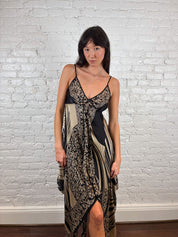 Derhy 2000s Black & Gold Silk Handkerchief Dress