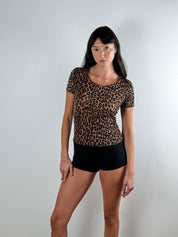 Dolce & Gabbana 2002 Brown Leopard Print Stretch Tee