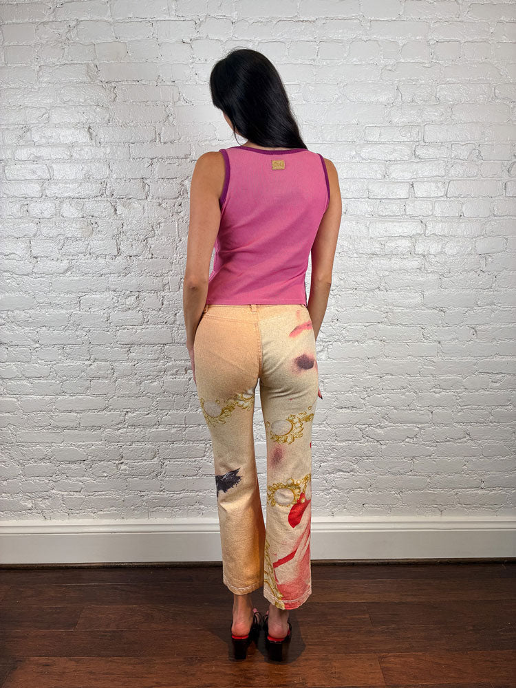 Roberto Cavalli 2001 Eye and Rose Printed Jeans