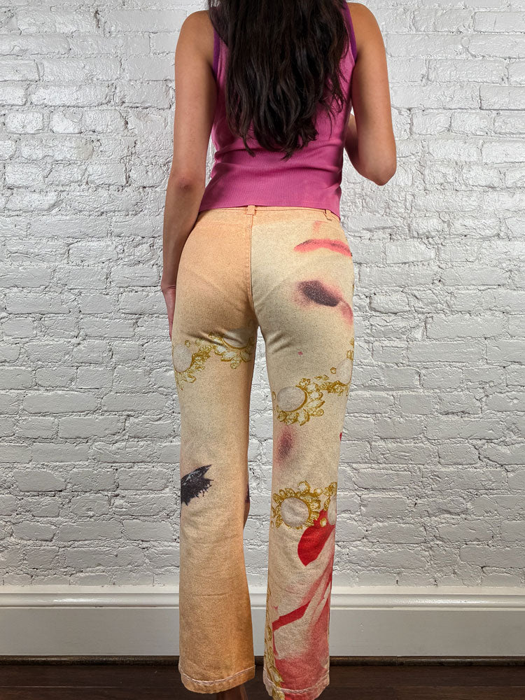 Roberto Cavalli 2001 Eye and Rose Printed Jeans