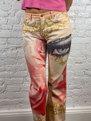 Roberto Cavalli 2001 Eye and Rose Printed Jeans