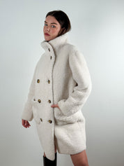 Derhy 2000s White Faux Shearling Double-Breasted Coat