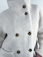 Derhy 2000s White Faux Shearling Double-Breasted Coat