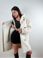 Derhy 2000s White Faux Shearling Double-Breasted Coat
