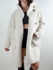Derhy 2000s White Faux Shearling Double-Breasted Coat