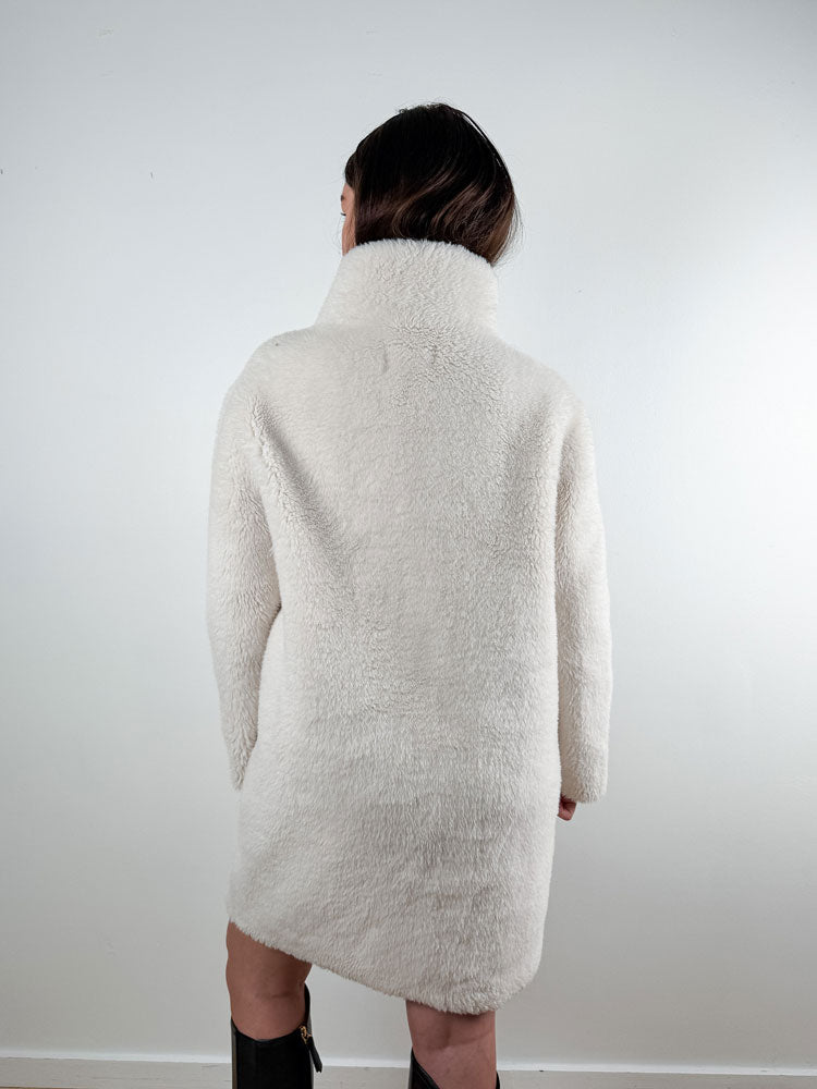 Derhy 2000s White Faux Shearling Double-Breasted Coat