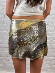 Patrizia Pepe 2000s Gold & Silver Sequin Mini Skirt