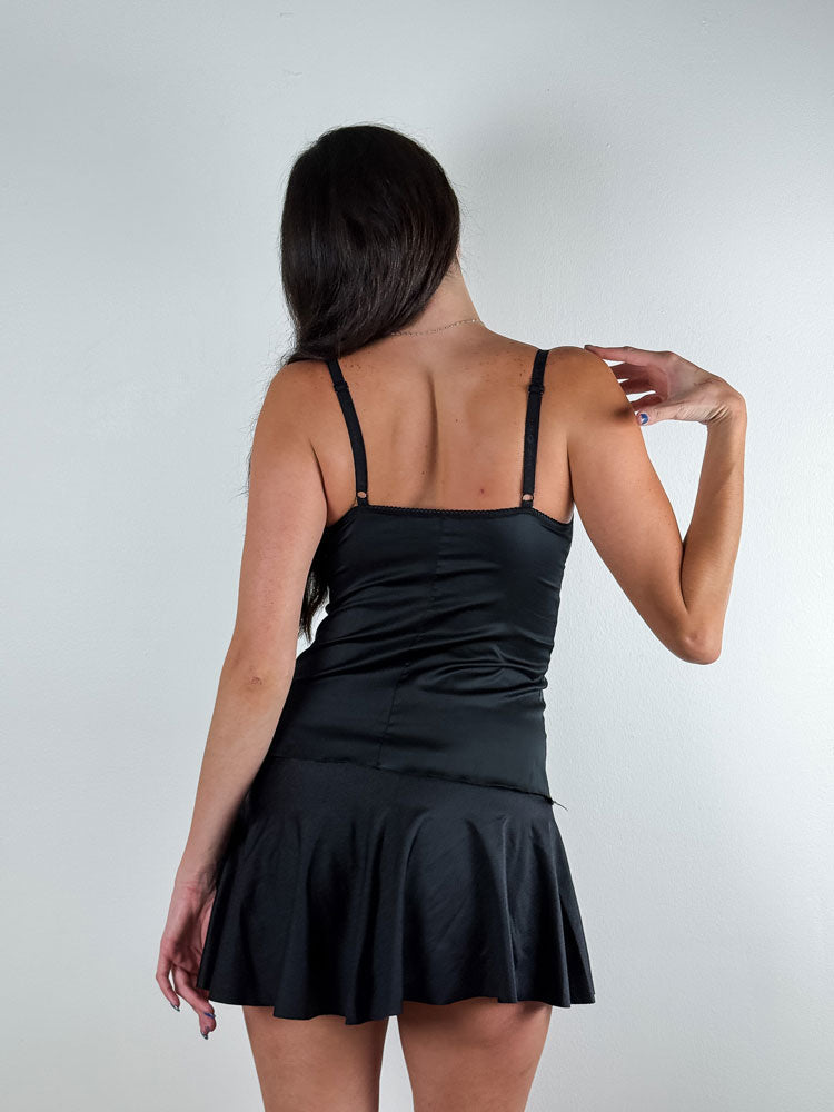 D&G by Dolce & Gabbana 2000s Black Satin "I Love D&G" Lingerie Cami