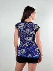 Jean Paul Gaultier Soleil 2000s Blue Floral Mesh Top