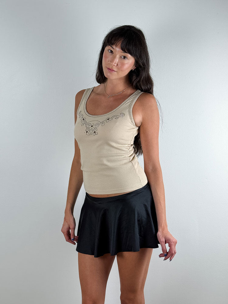 Vintage 2000s Beige Rhinestone Tank Top