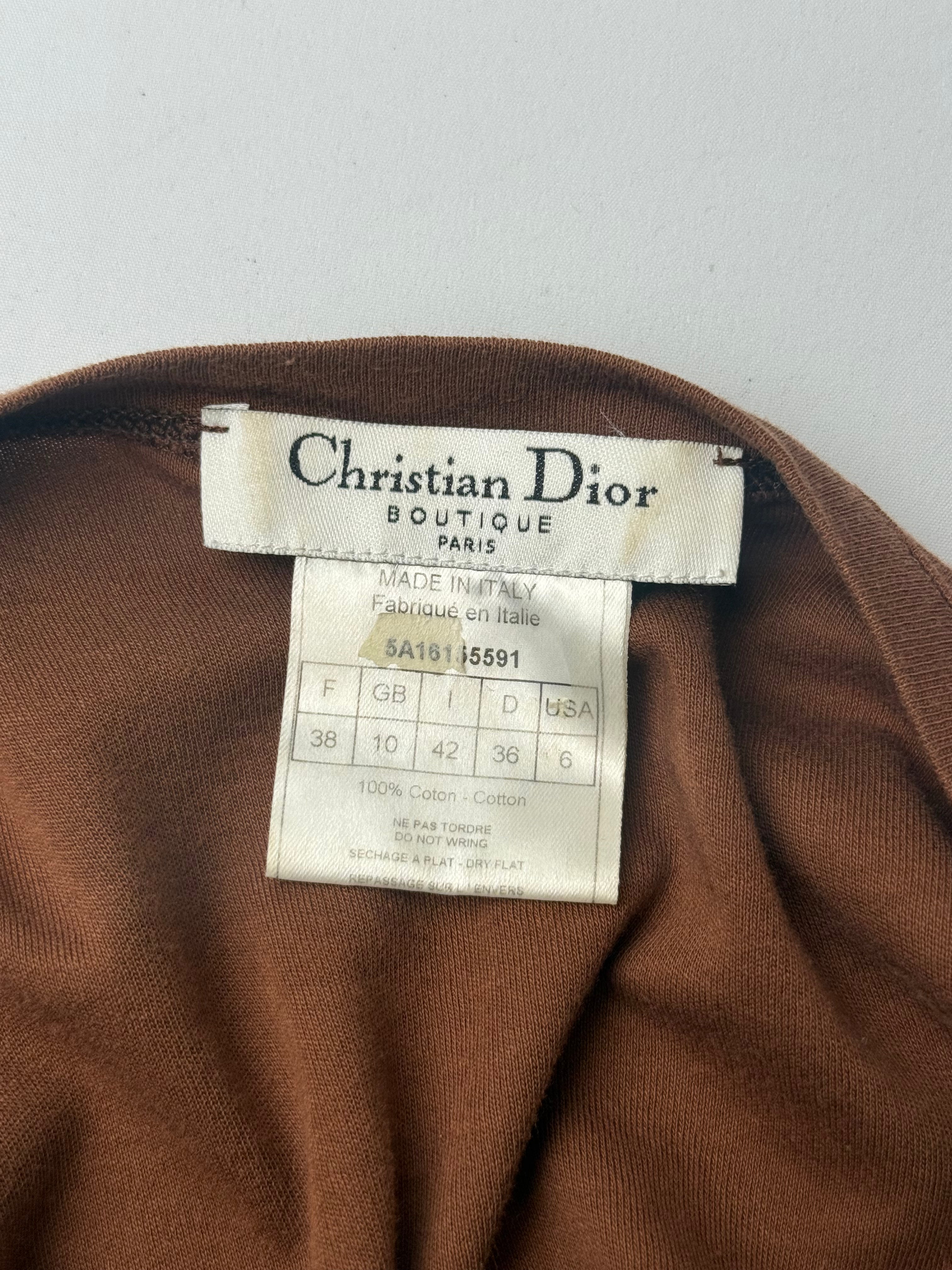 Christian Dior 2000s Brown Cherub Graphic V-Neck Tee - S