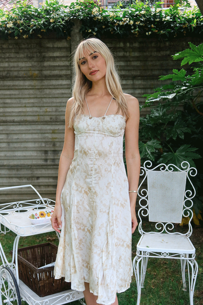 Jean Paul Gaultier 2005 Floral White & Cream Mesh Midi Dress