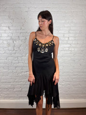 Derhy 2000s Black Embellished Midi Dress