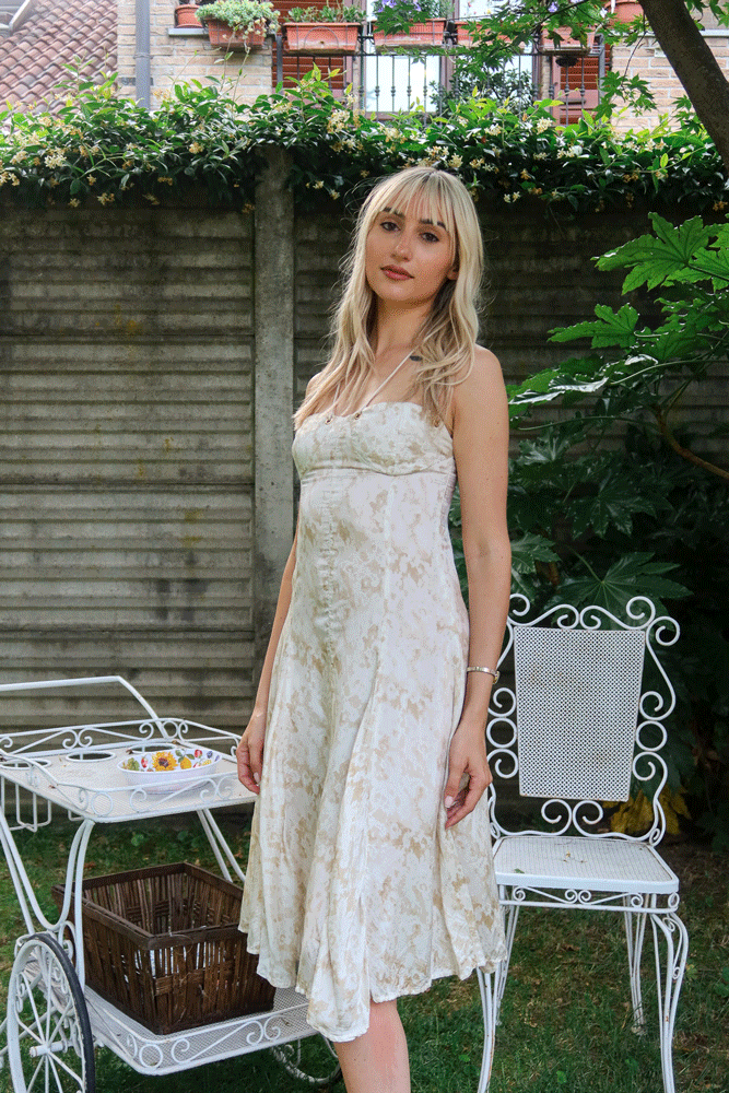 Jean Paul Gaultier 2005 Floral White & Cream Mesh Midi Dress