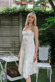 Jean Paul Gaultier 2005 Floral White & Cream Mesh Midi Dress