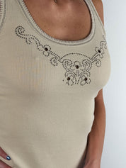 Vintage 2000s Beige Rhinestone Tank Top