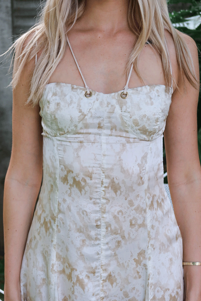 Jean Paul Gaultier 2005 Floral White & Cream Mesh Midi Dress