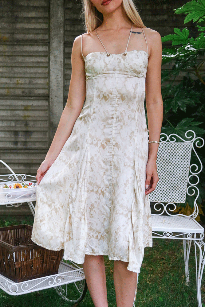Jean Paul Gaultier 2005 Floral White & Cream Mesh Midi Dress