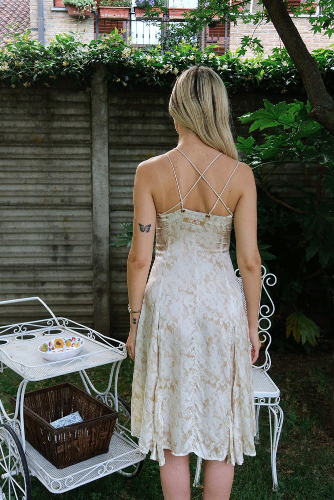 Jean Paul Gaultier 2005 Floral White & Cream Mesh Midi Dress
