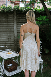 Jean Paul Gaultier 2005 Floral White & Cream Mesh Midi Dress