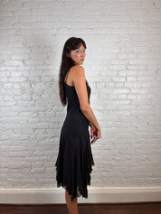 Derhy 2000s Black Embellished Midi Dress