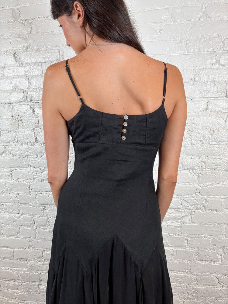 Derhy 2000s Black Embellished Midi Dress