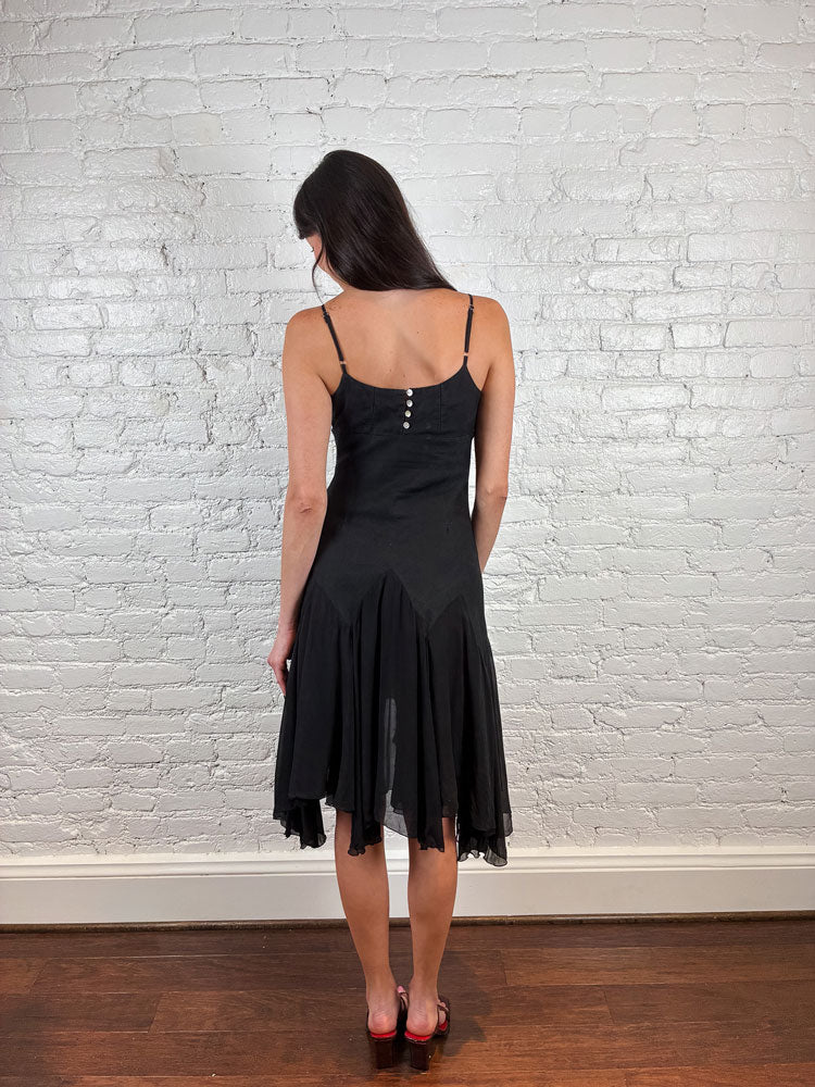 Derhy 2000s Black Embellished Midi Dress