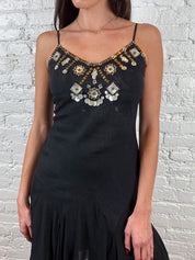 Derhy 2000s Black Embellished Midi Dress