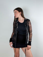 Blumarine Underwear 2000s Black Floral Lace Zip Hoodie