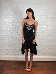 Derhy 2000s Black Embellished Midi Dress