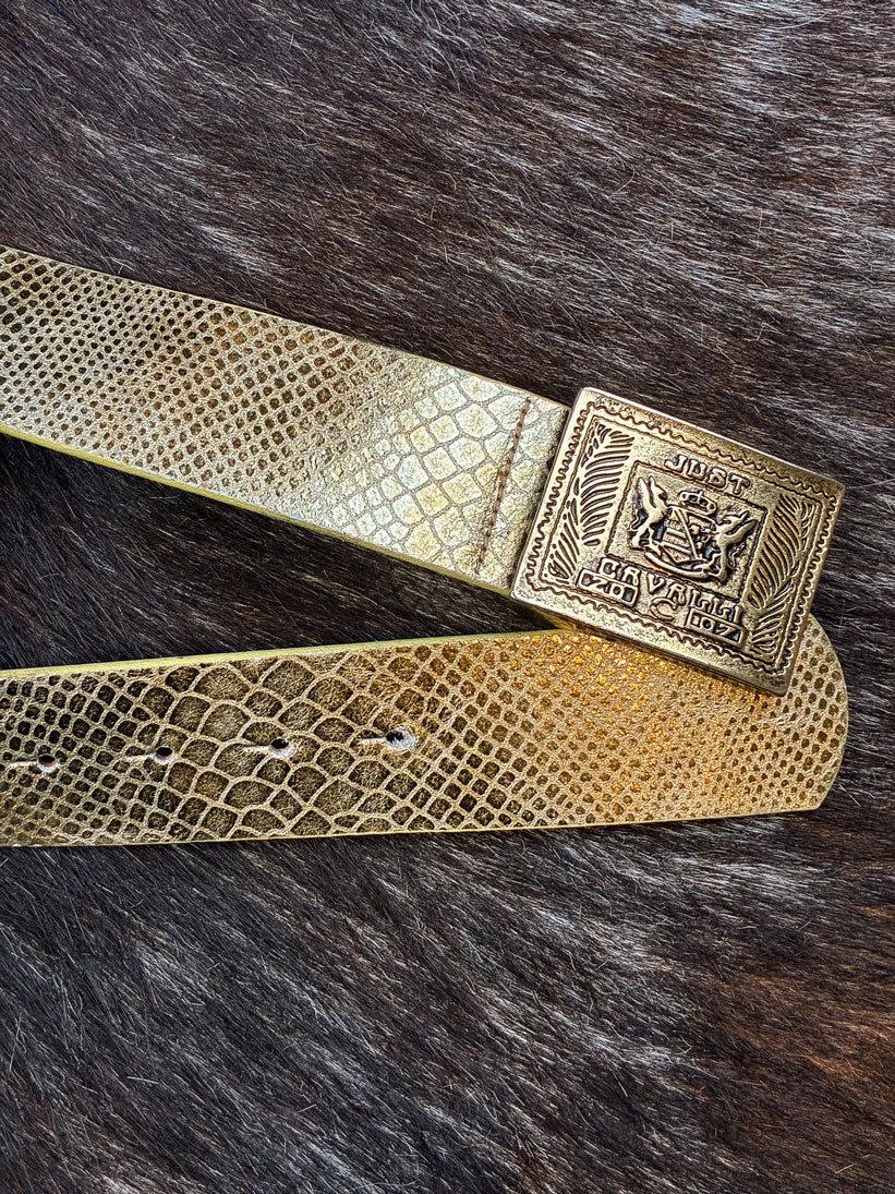 Just Cavalli Leather Snake Gold Skin Belt